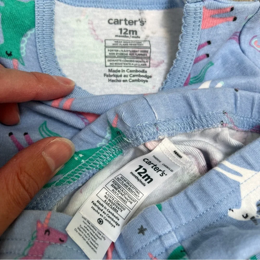 CARTERS 2PC SHORT SLEEVE SHIRT AND PANTS PAJAMA SET UNICORN BLUE 12MO